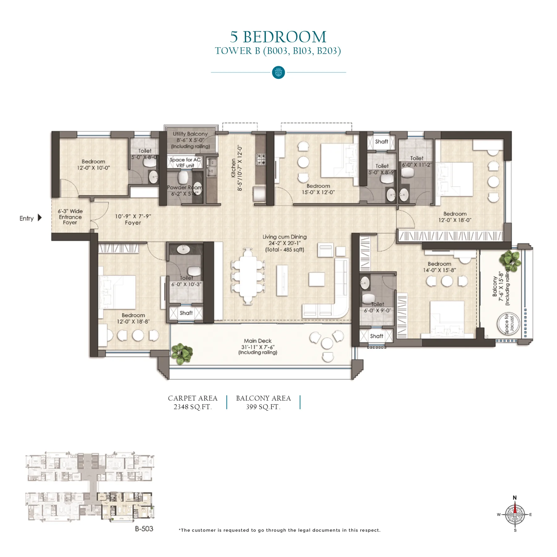 5 Bedroom (Tower B: B003, B103, B203)