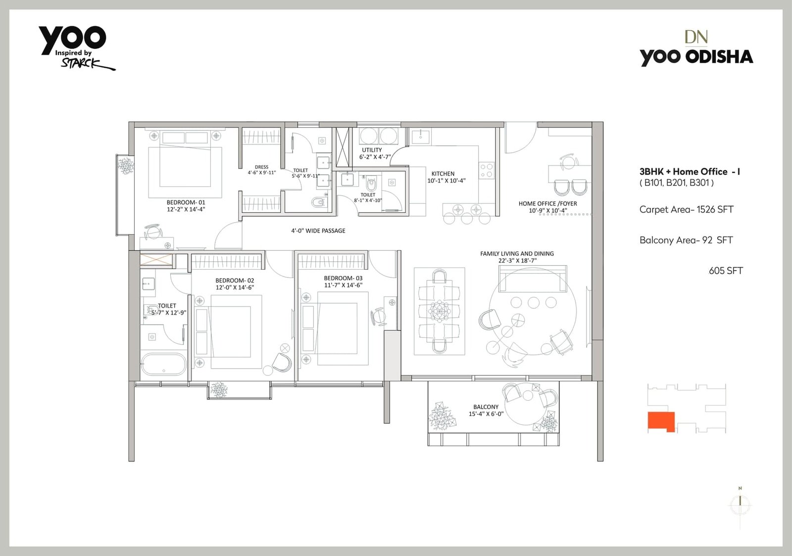 3 BHK + Home Office (Tower B: B101–B104)