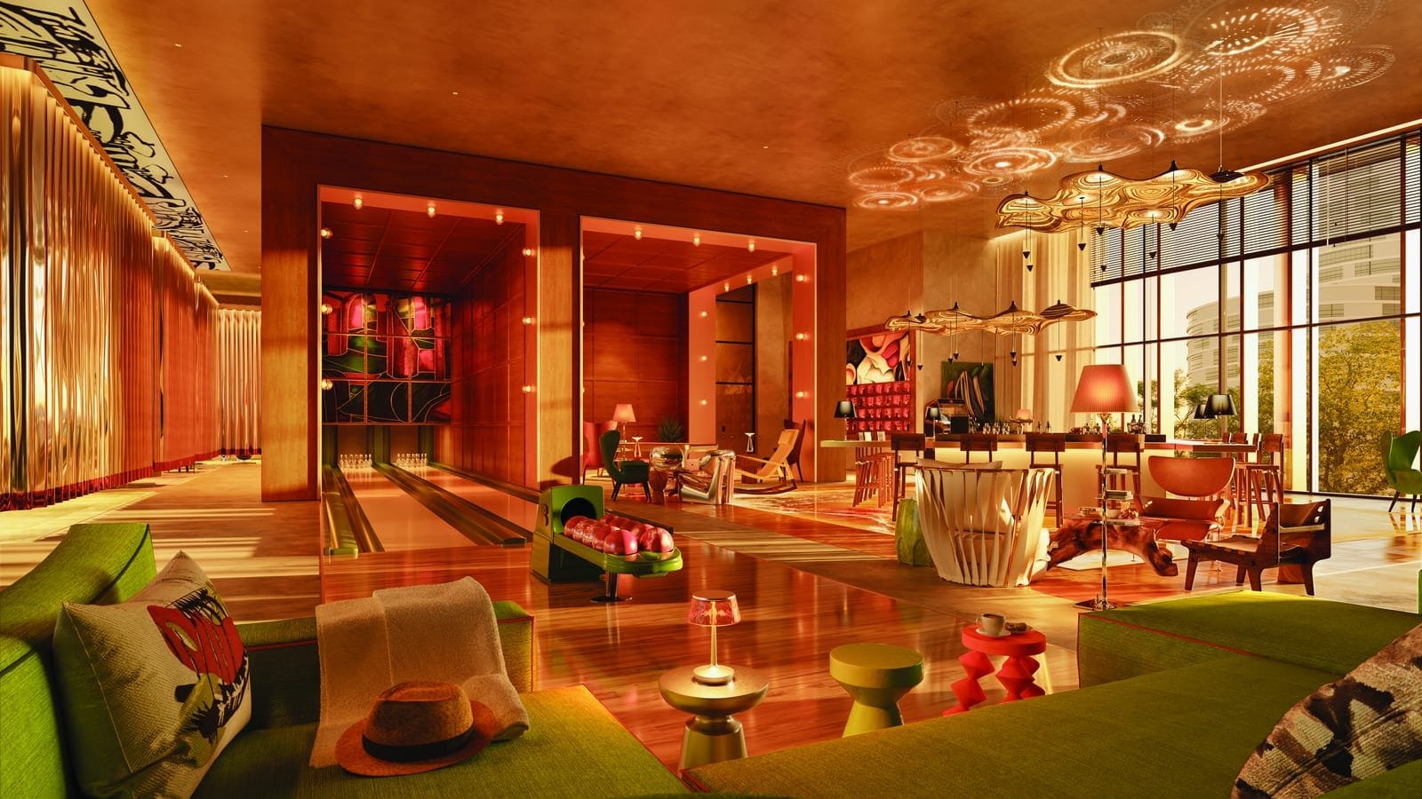 DN YOO Odisha lounge and games area with bowling alley