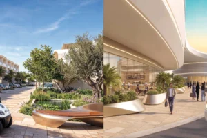 Greenz by Danube landscaped garden pond and retail dining strip
