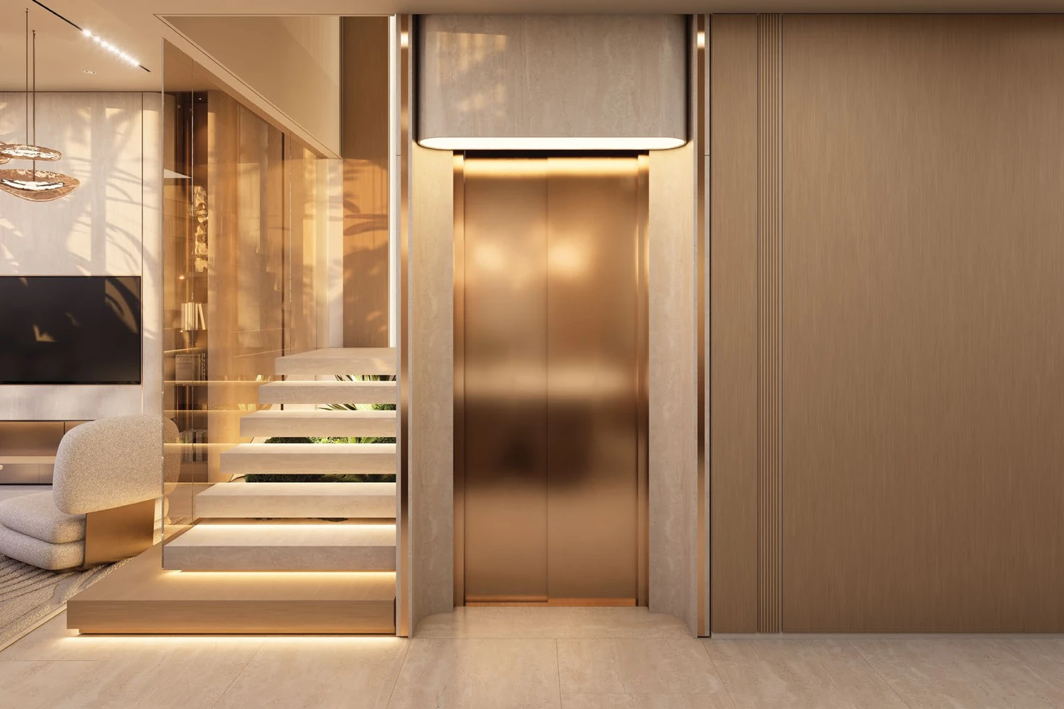 Greenz by Danube private elevator and staircase inside a villa