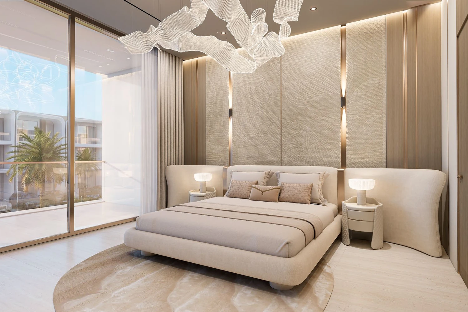 Greenz by Danube furnished master bedroom with balcony view