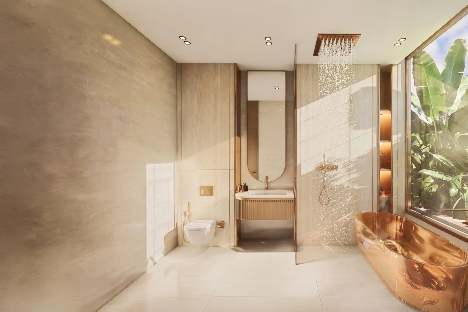 Greenz by Danube luxury bathroom with rain shower and freestanding tub