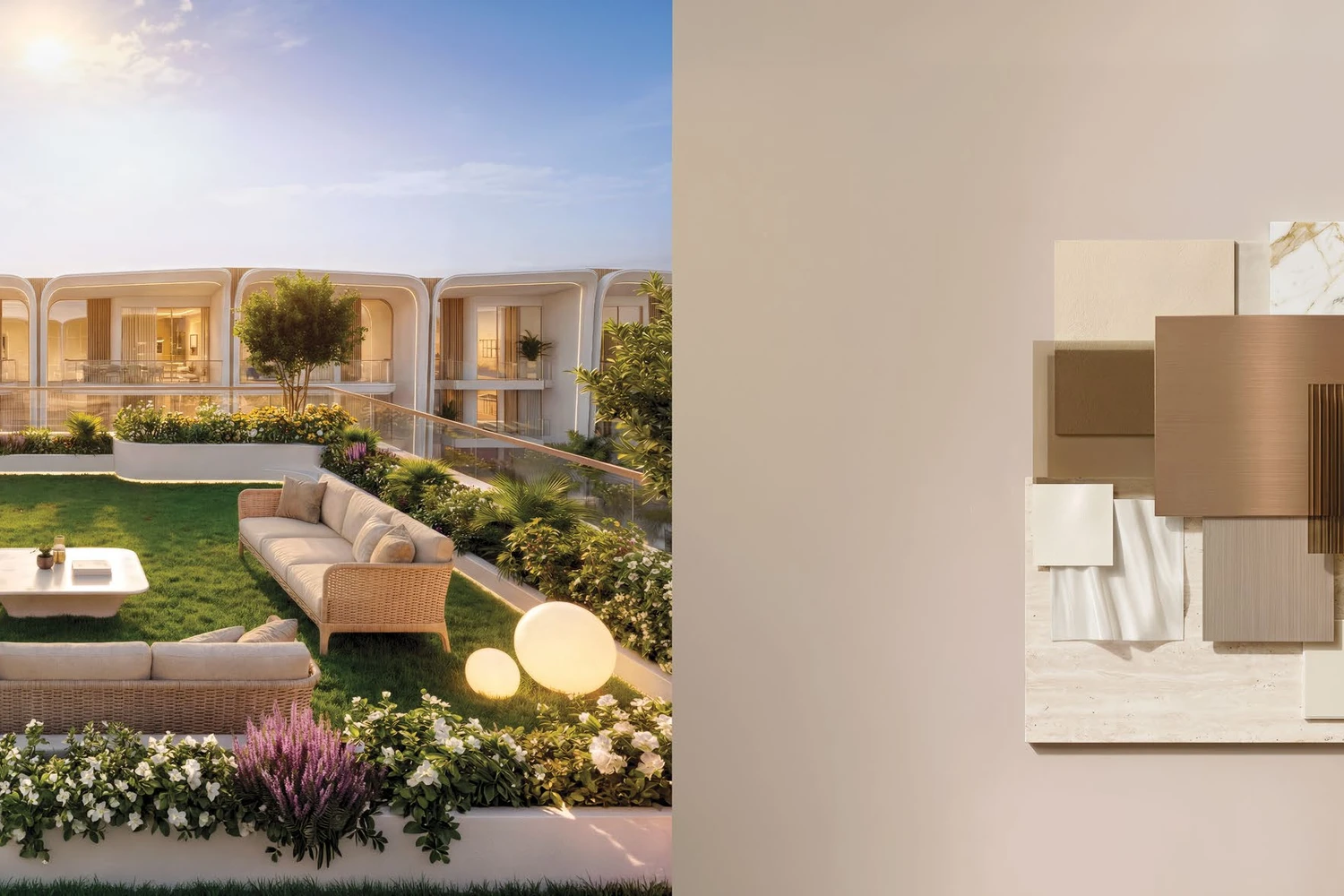 Greenz by Danube rooftop sky garden lounge and interior finish material palette