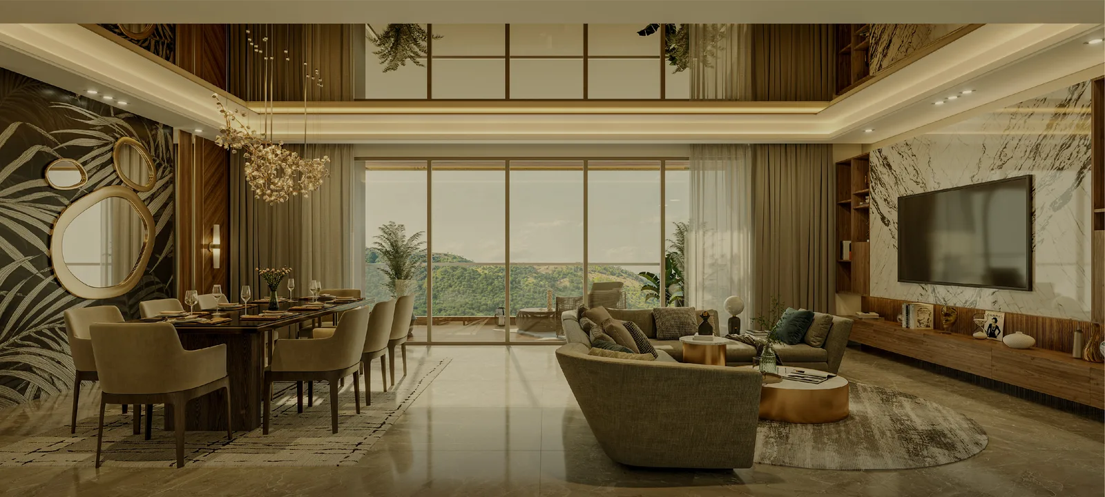 Hiranandani Rockside 4 BHK living and dining – artist's impression