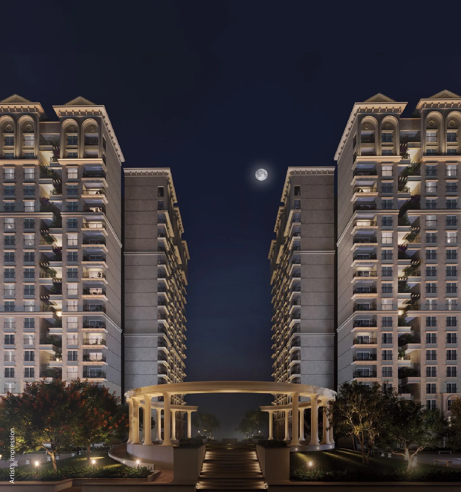 SOBHA Neopolis Panathur: neoclassical towers night