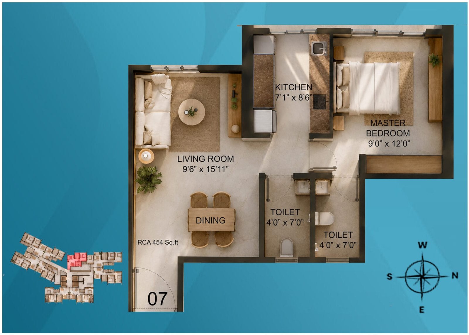 Walchand Park View 1 BHK floor plan, 454 sq ft RERA carpet