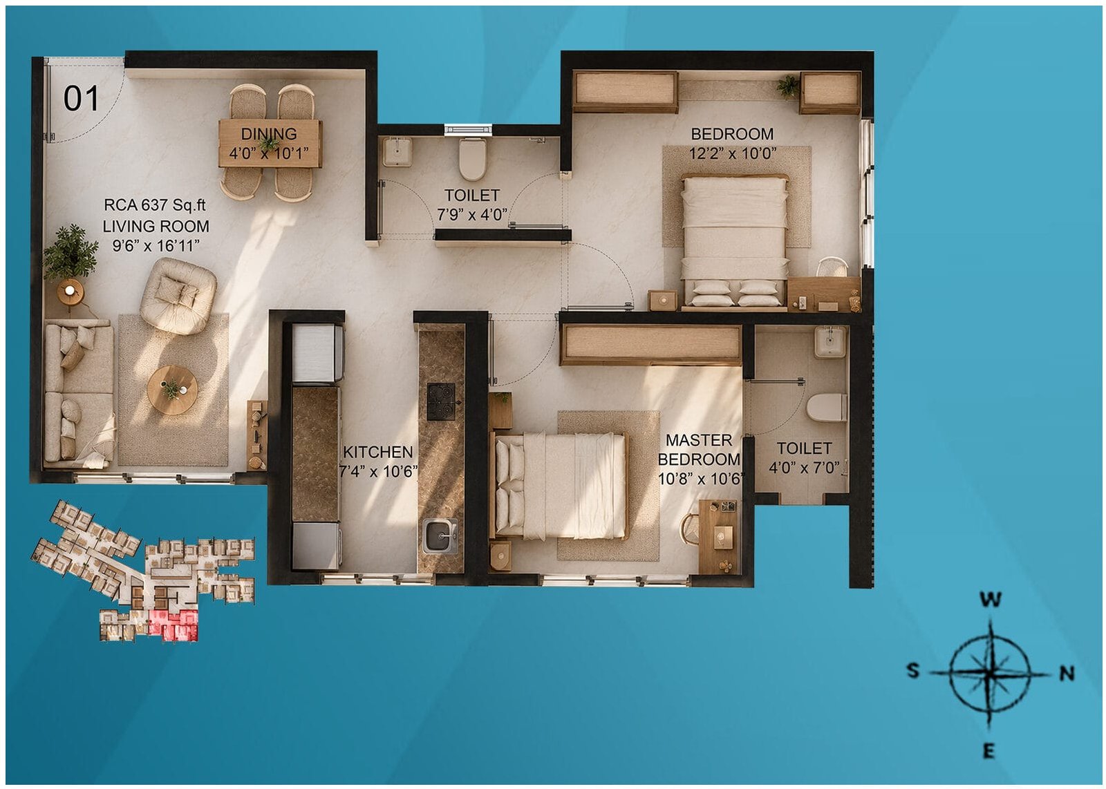 Walchand Park View 2 BHK floor plan, 637 sq ft RERA carpet