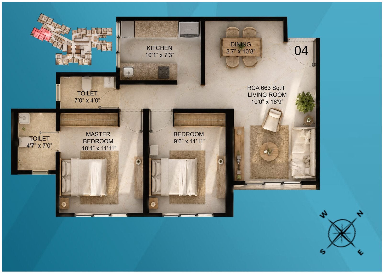 Walchand Park View 2 BHK floor plan, 663 sq ft RERA carpet