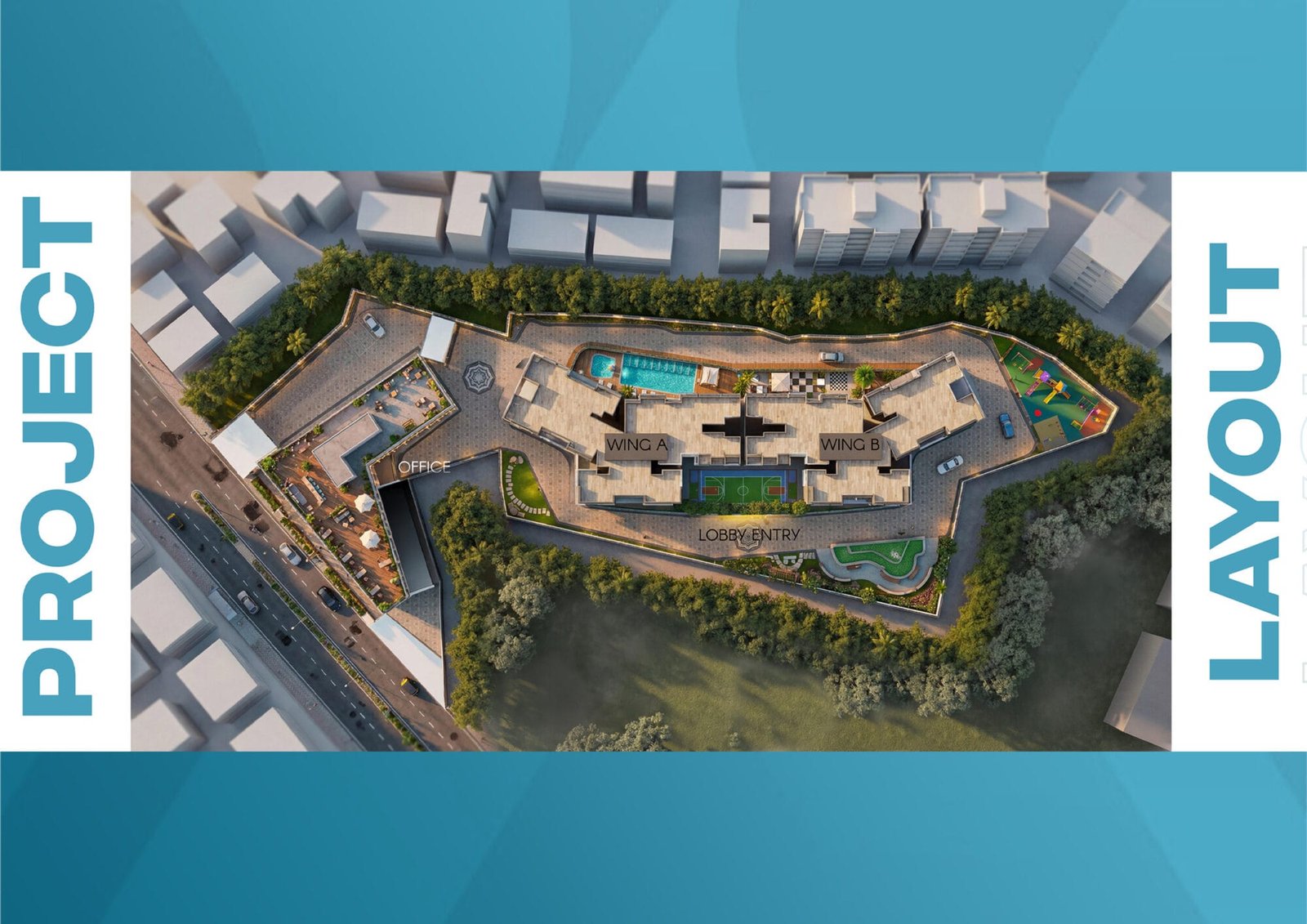 Walchand Park View site layout showing Wing A, Wing B, pool and play areas