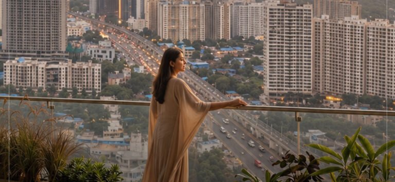 AIM Group Mira Road Two Worlds deck view over the Western Express Highway