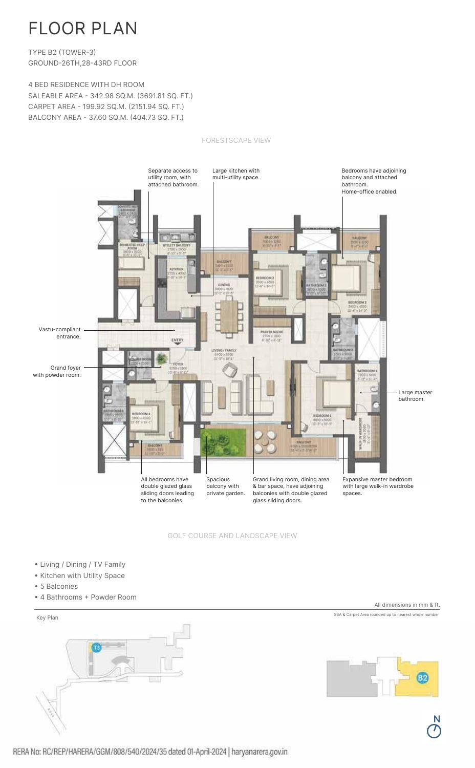 4 BHK – Type B2, 2,152 sq ft carpet
