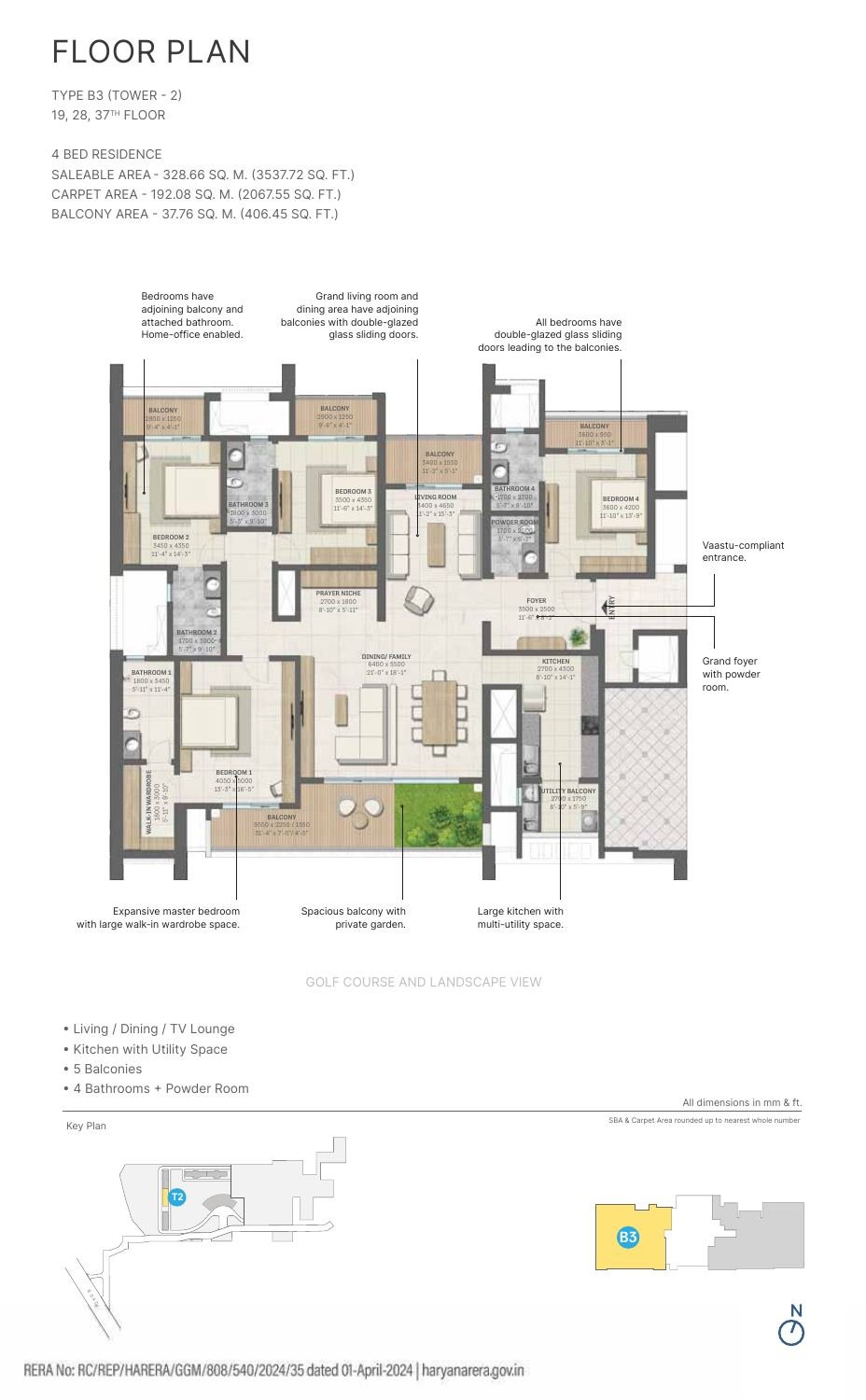 4 BHK – Type B3, 2,068 sq ft carpet