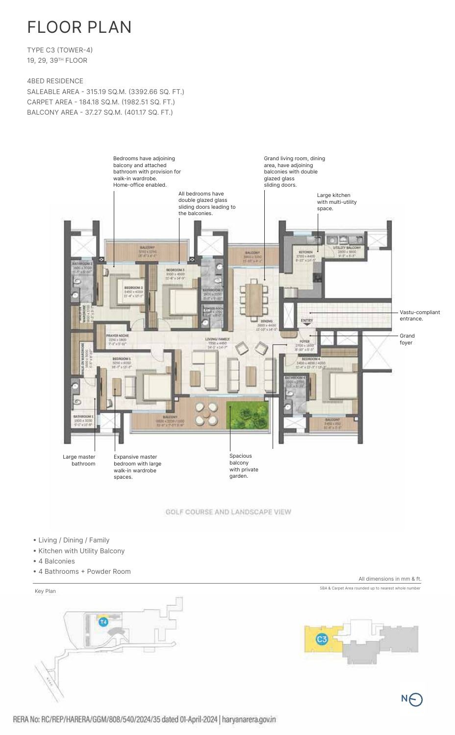 4 BHK – Type C3, 1,983 sq ft carpet