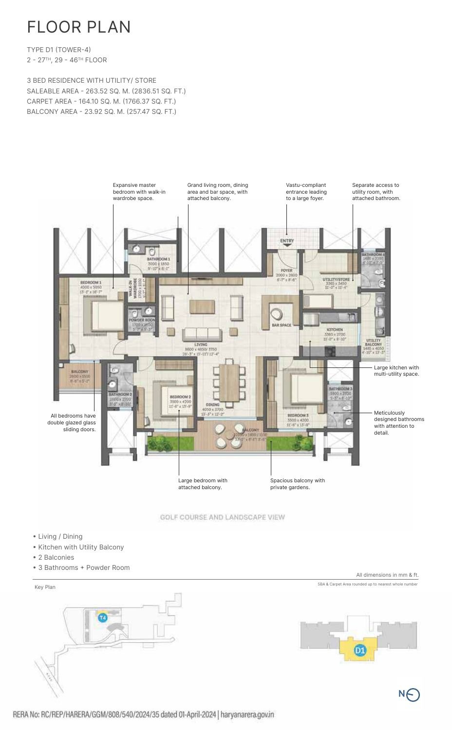SOBHA Aranya Sector 80 Gurgaon: 3 & 4 BHK at Karma Lakelands — floor plan preview