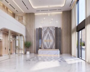 Azizi Milan double-height entrance lobby