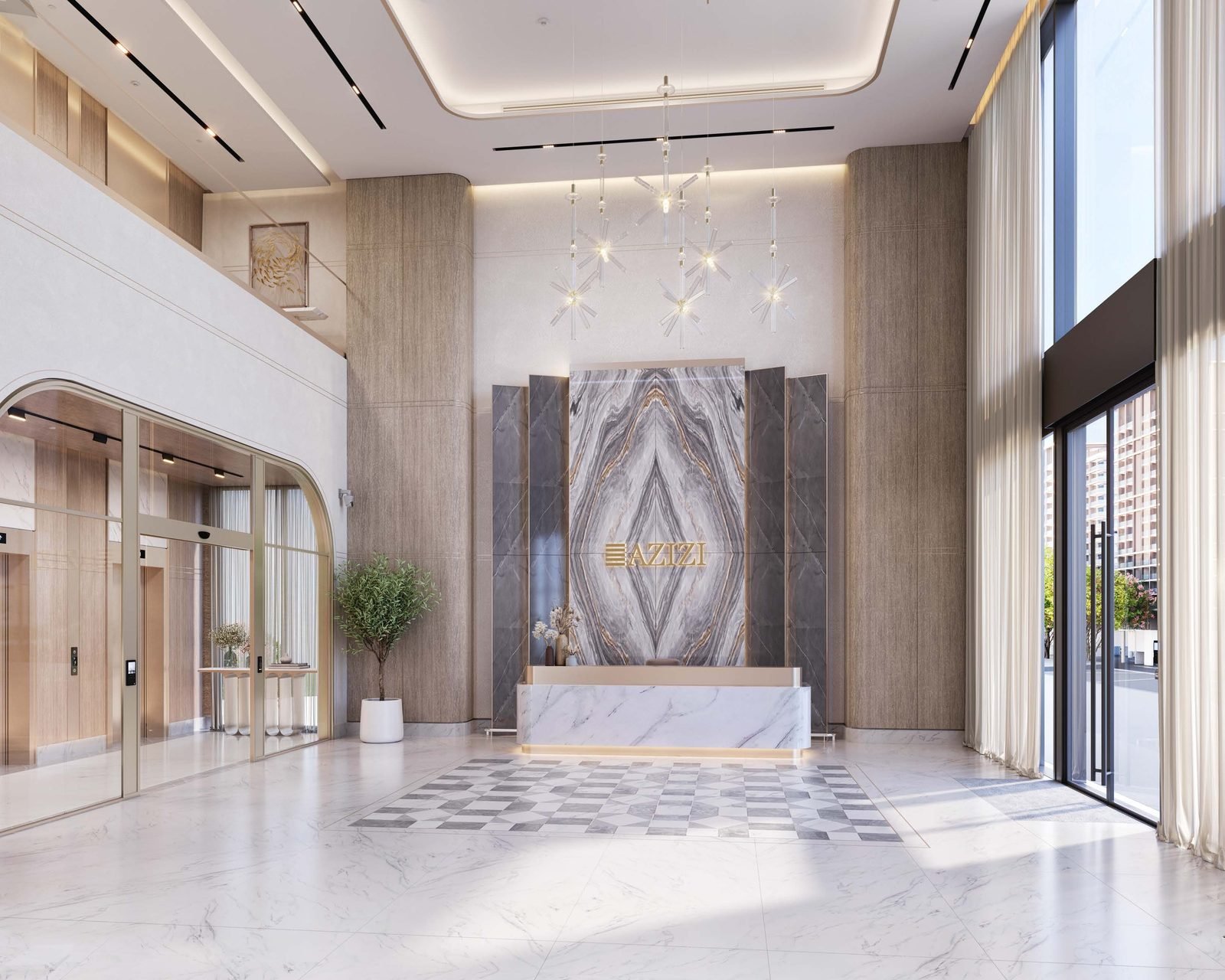 Azizi Milan double-height entrance lobby
