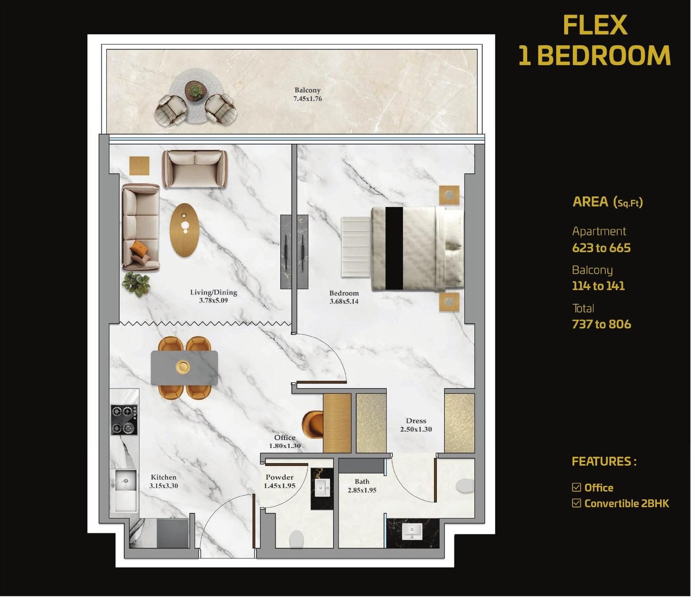 Flex 1 Bedroom (convertible to 2 BHK)