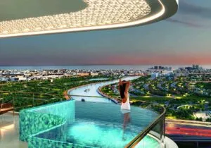 Bayz 102 by Danube rooftop pool over Dubai Canal