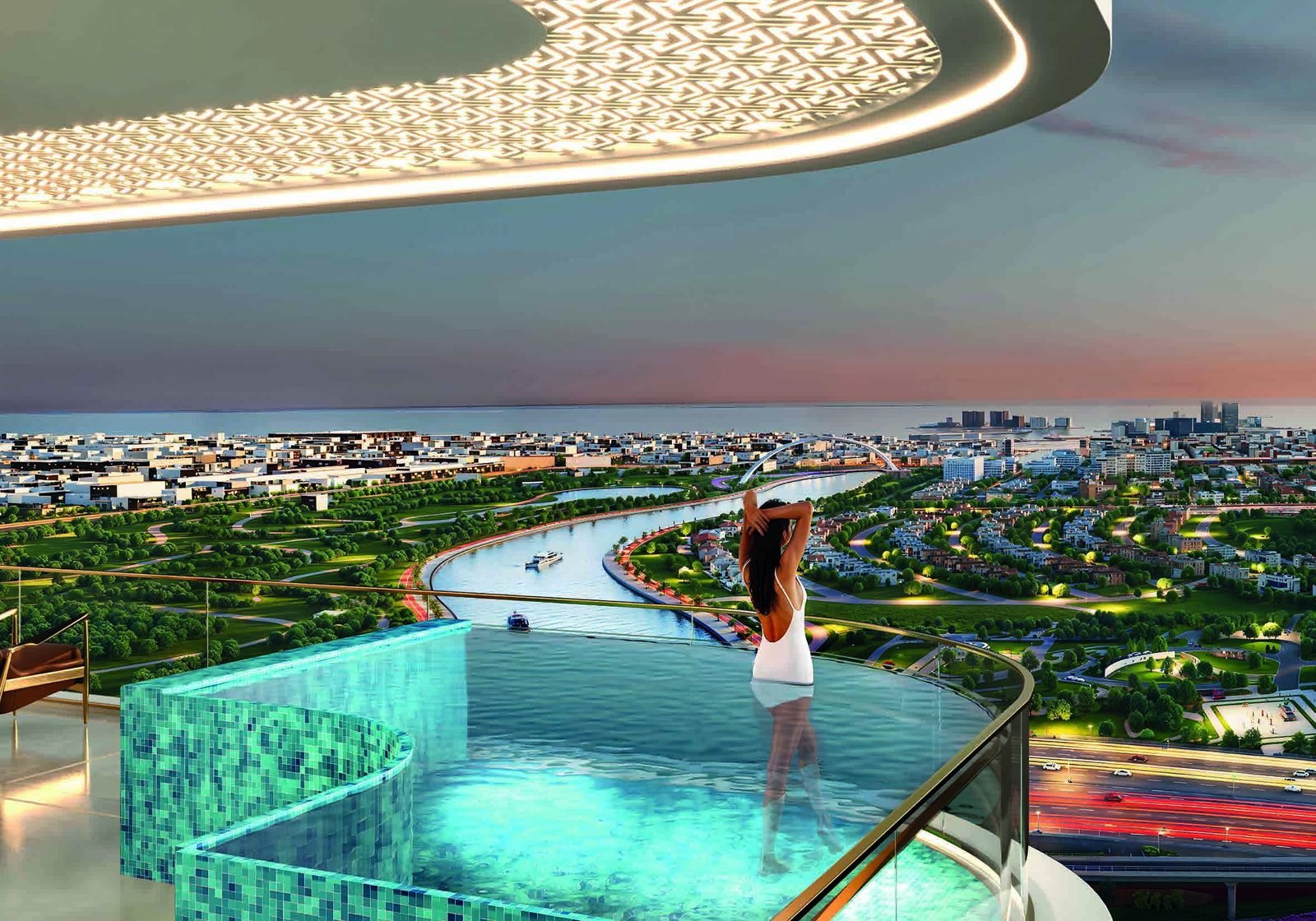 Bayz 102 by Danube rooftop pool over Dubai Canal