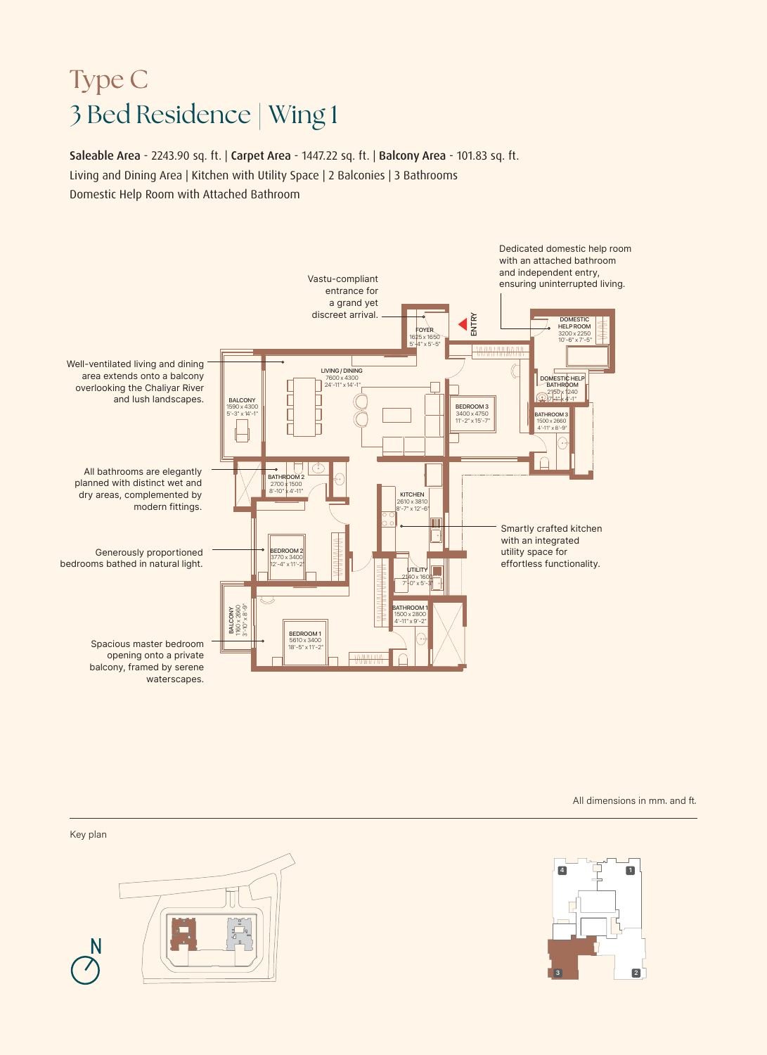 SOBHA Bellevue Kozhikode: Riverfront 3 & 4 BHK in Feroke — floor plan preview