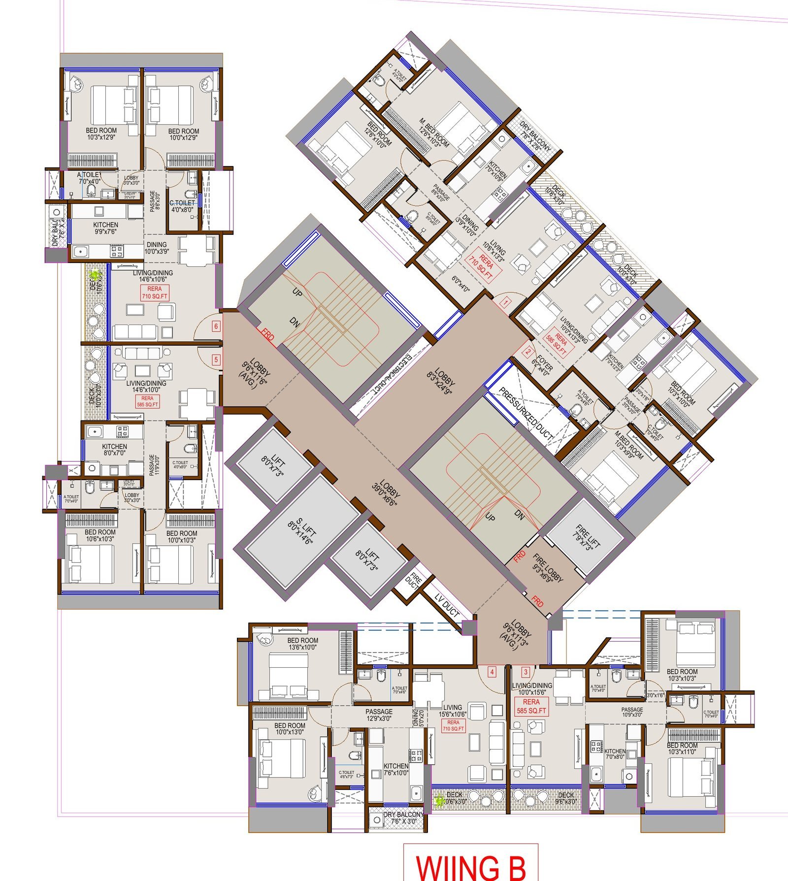 Wing B typical floor