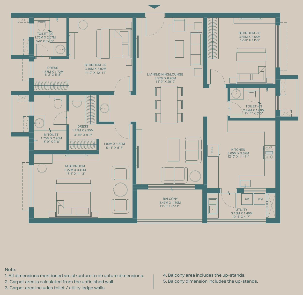 3 BHK + 3T