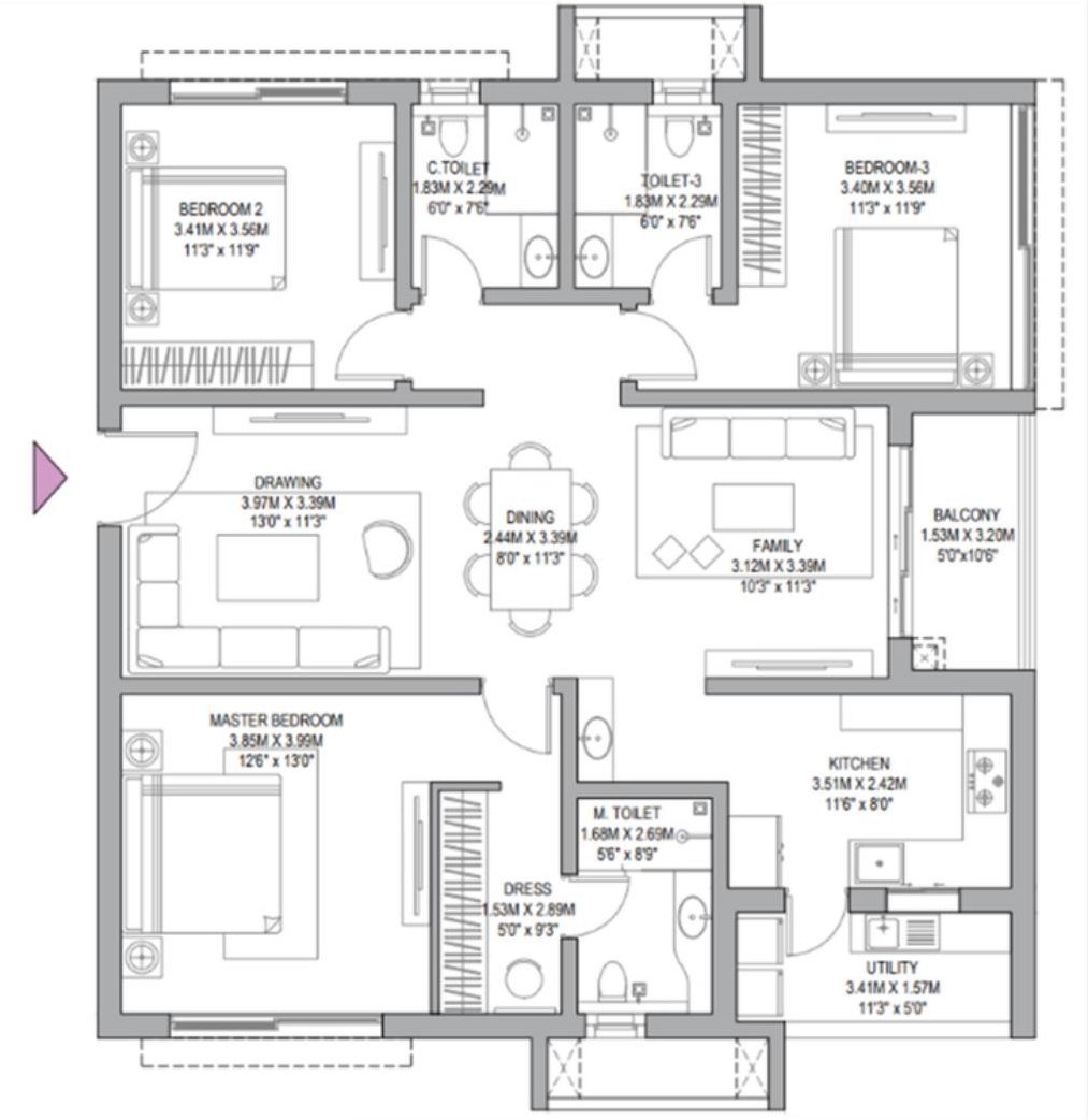 3 BHK + 3T