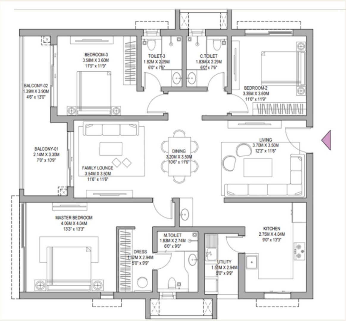 3 BHK + 3T