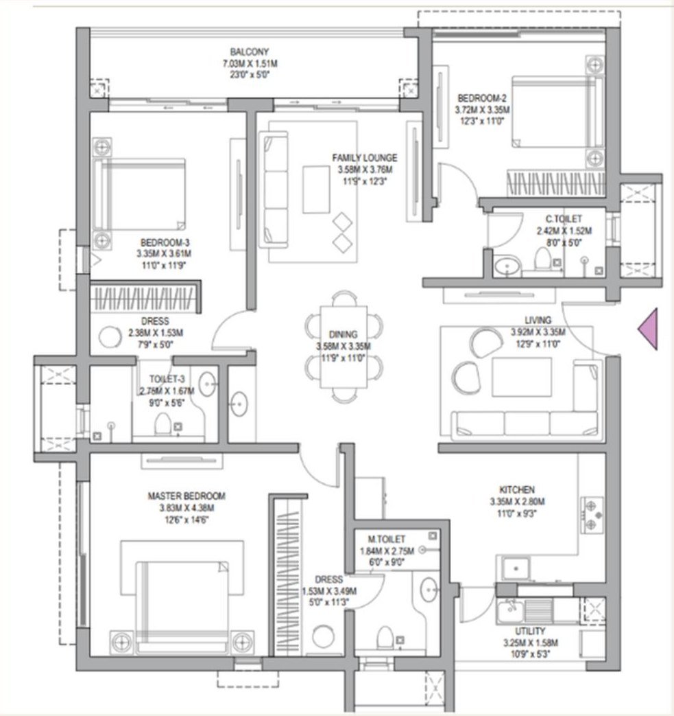 3 BHK + 3T