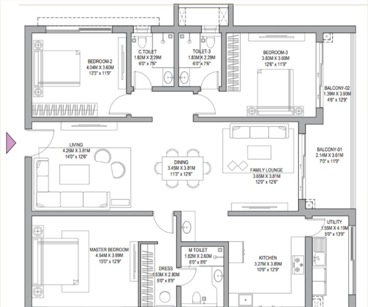 3 BHK + 3T