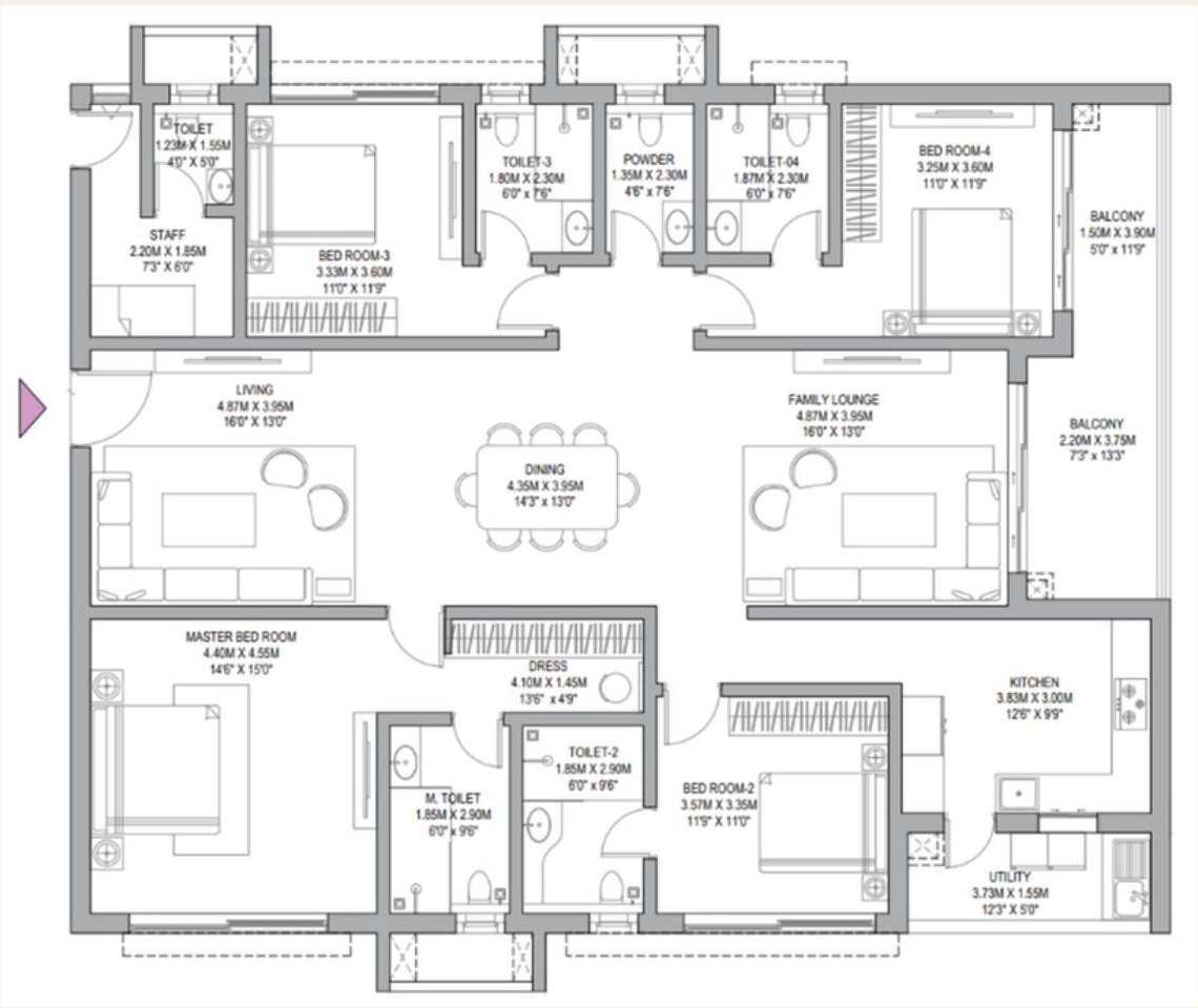 4 BHK + 4T + Staff Room