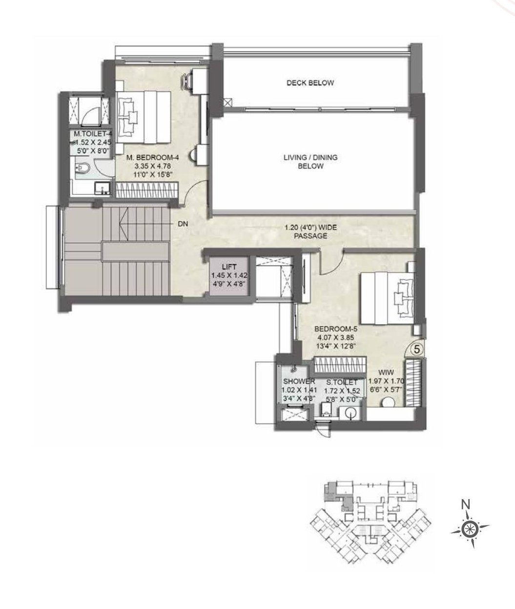 5 BHK duplex – upper level