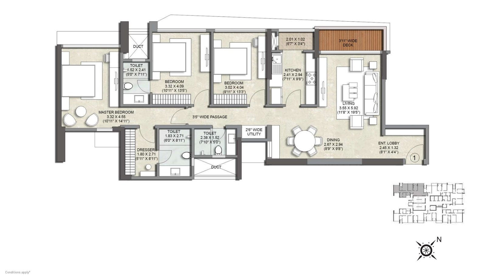 Kalpataru Magnus, Bandra East: Ready 3 & 4 BHK off BKC — floor plan preview