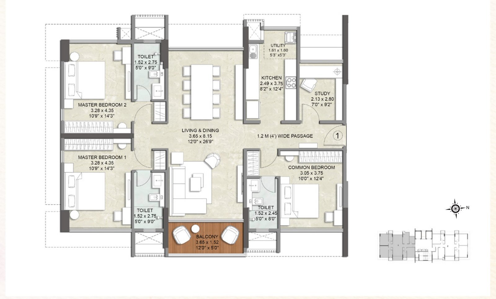 Kalpataru Verbina, JVLR Jogeshwari East: 3.5 BHK at ₹6.50 Cr — floor plan preview