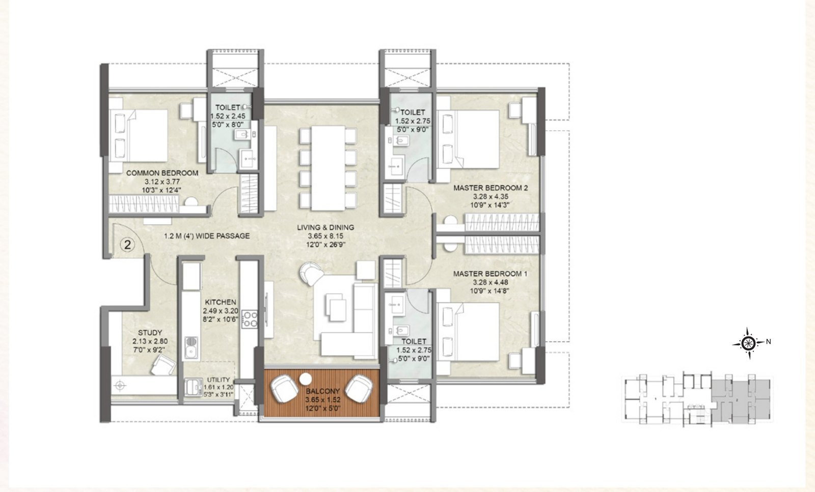 3.5 BHK with deck – Layout 2
