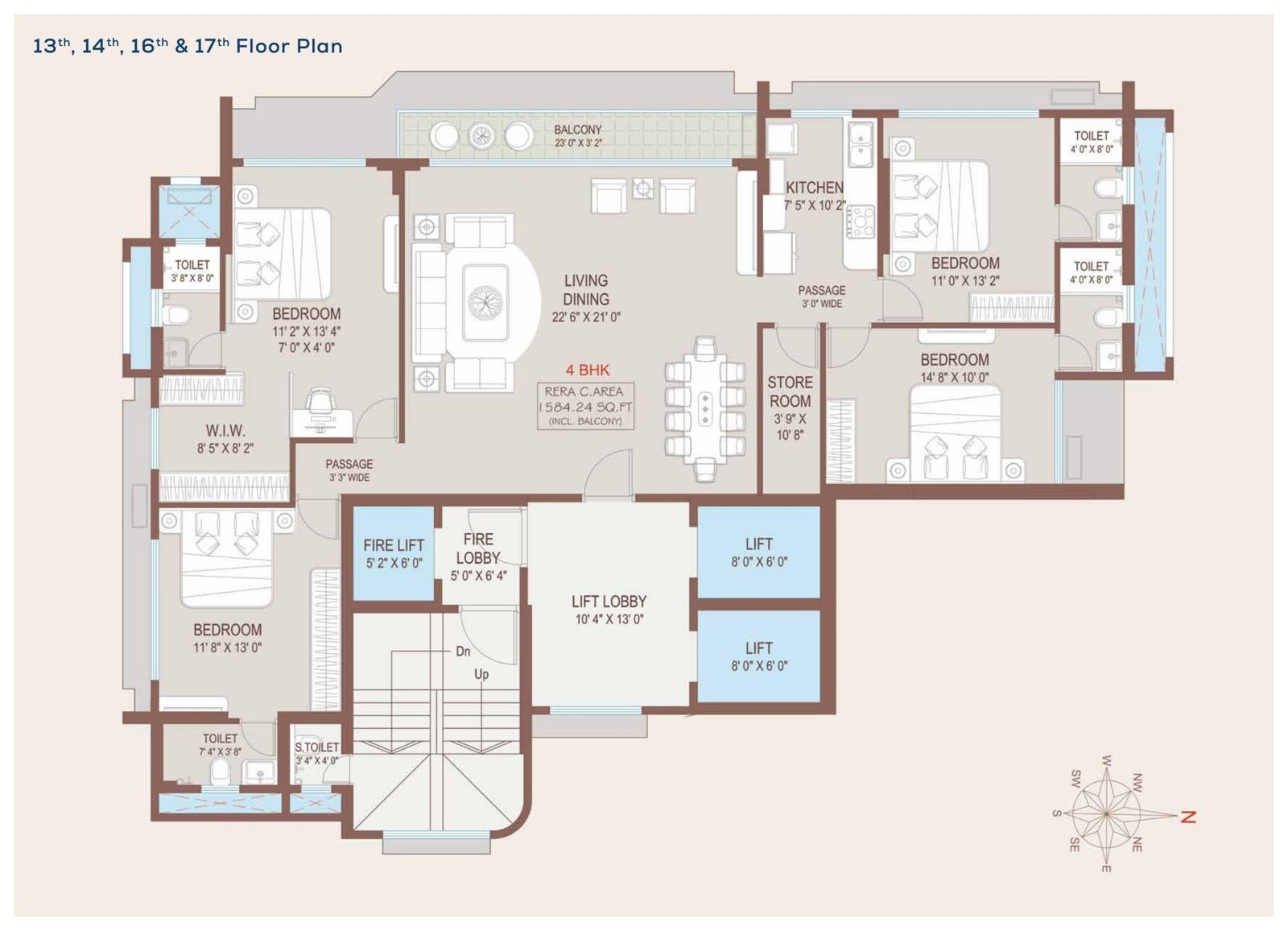 4 BHK with Balcony (1,584.24 sq. ft.)