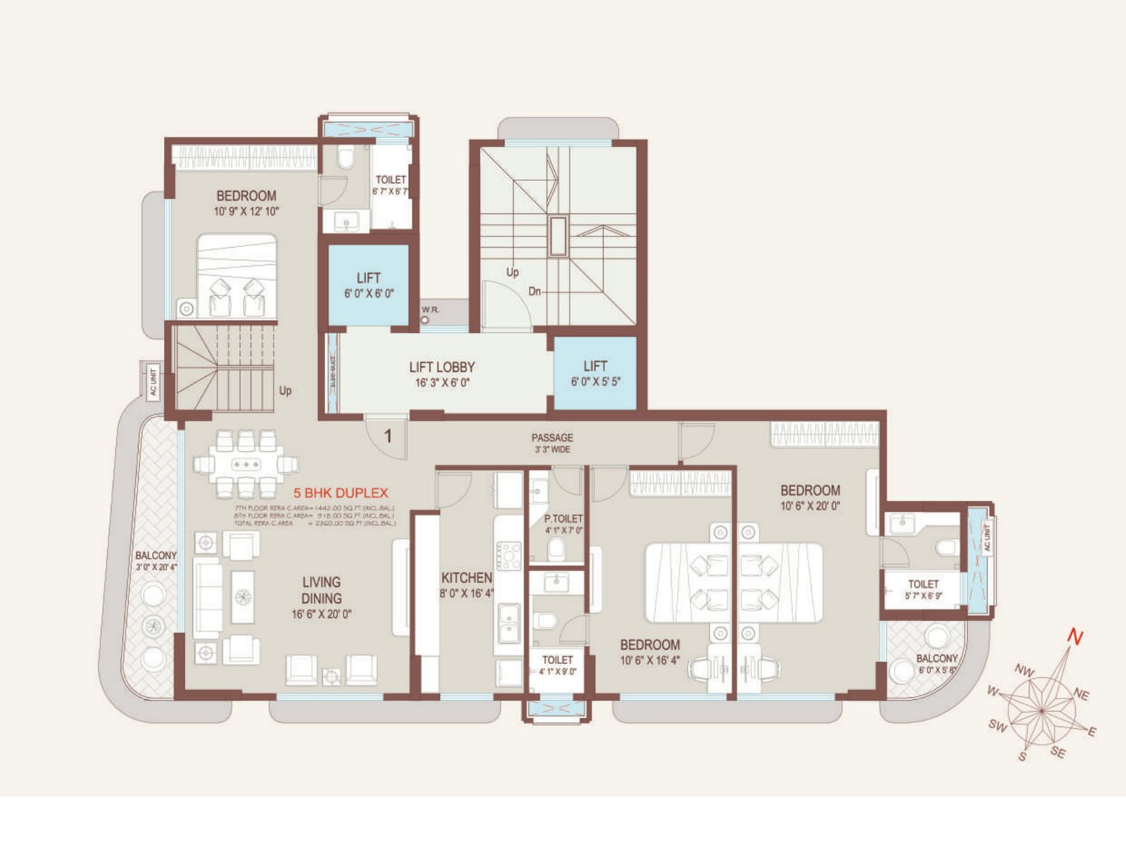 5 BHK Duplex – Lower Level (1,442 sq. ft.)