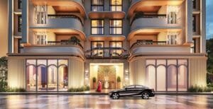 Lodha Sovrano Art Deco entrance and facade