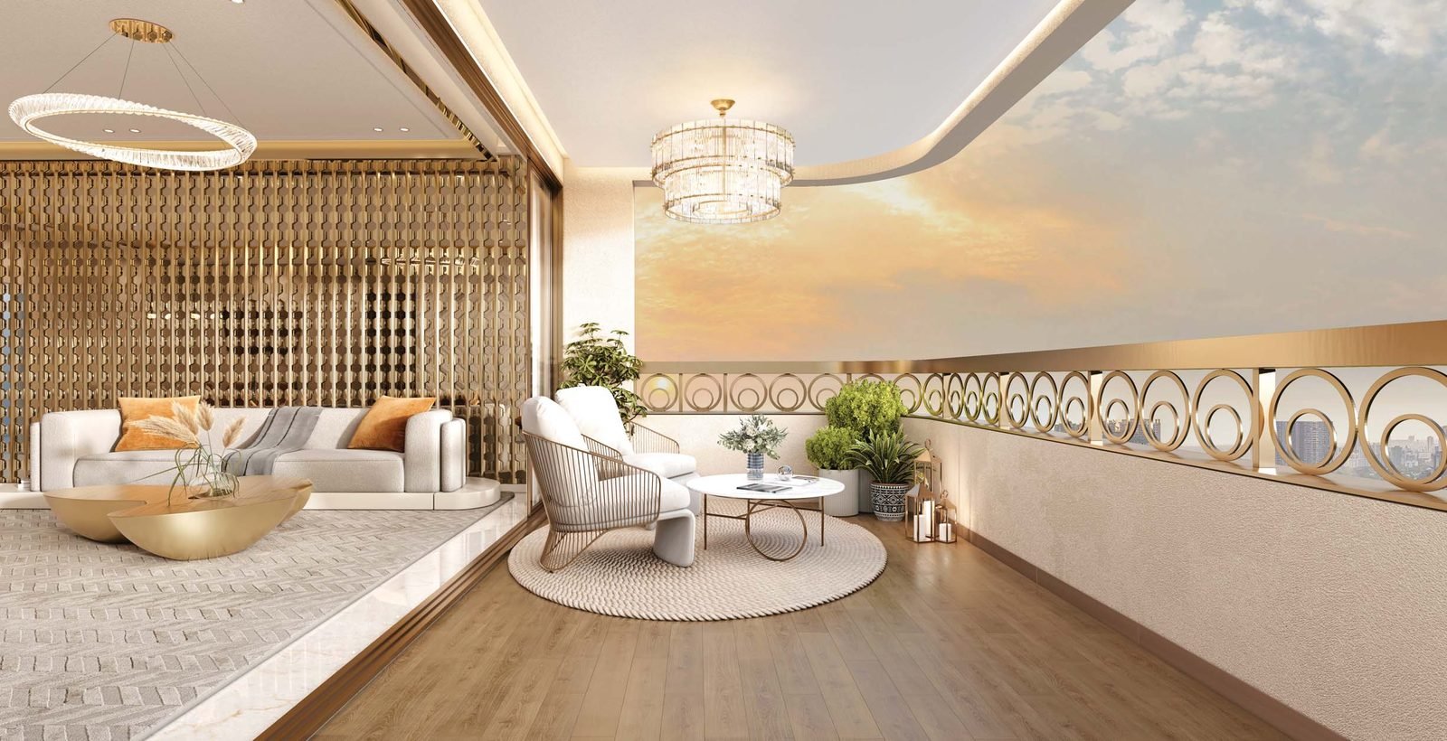 Lodha Sovrano living room with curved sundeck