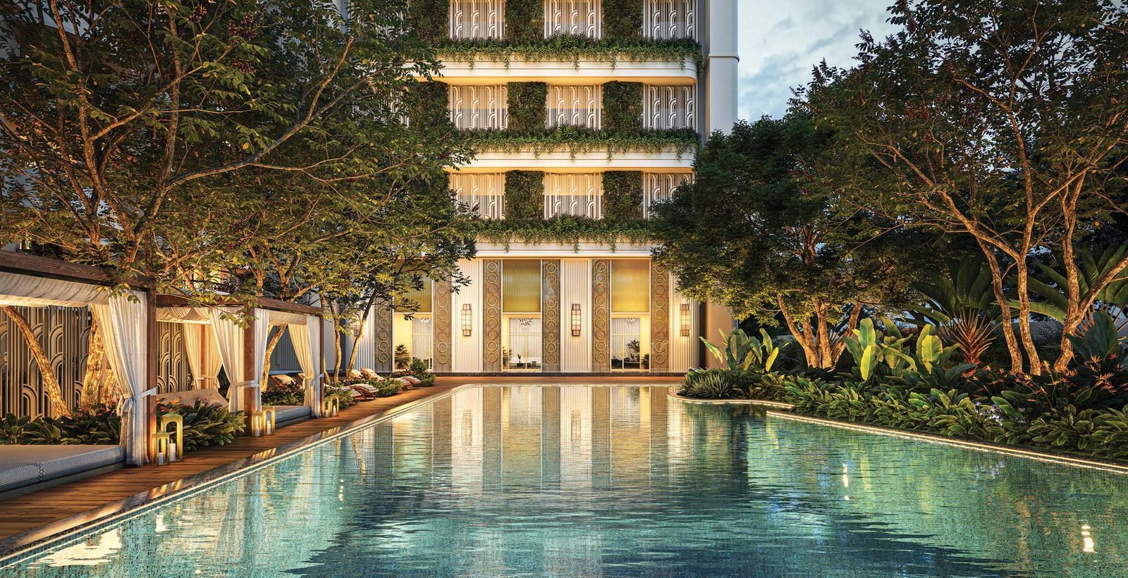 Lodha Sovrano outdoor swimming pool and tower