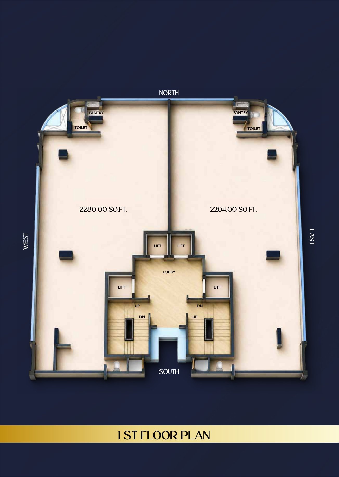 1st Floor – Offices of 2,204 & 2,280 sq ft