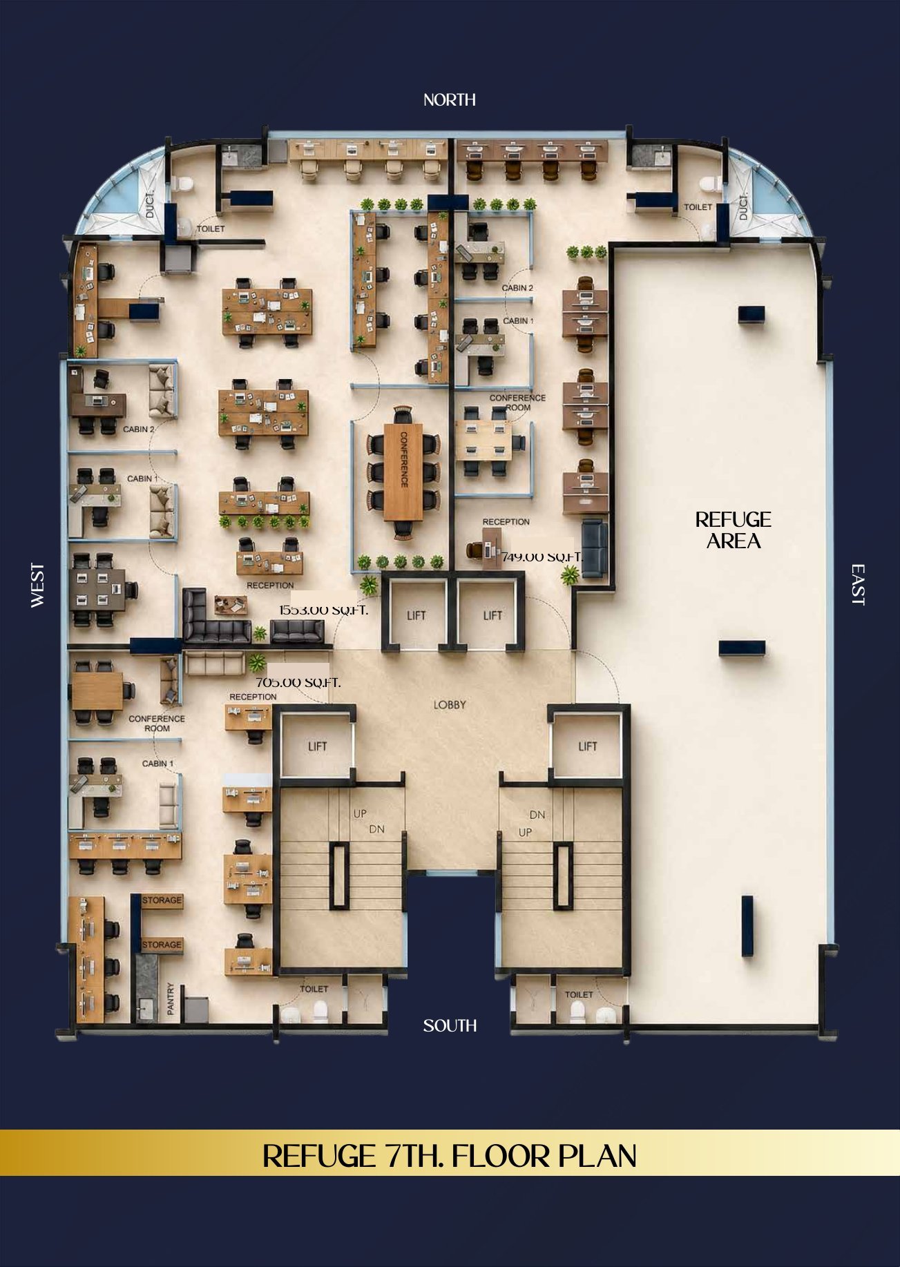7th Floor (Refuge) – Offices of 749 & 1,553 sq ft