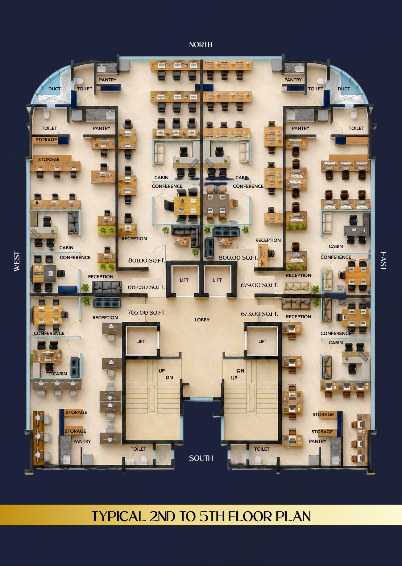 2nd to 5th Floor – Offices of 673 to 801 sq ft