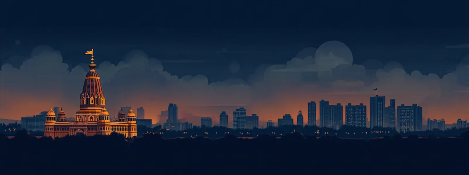 Real estate investment in Bhubaneswar: illustrated city skyline with temple and modern towers