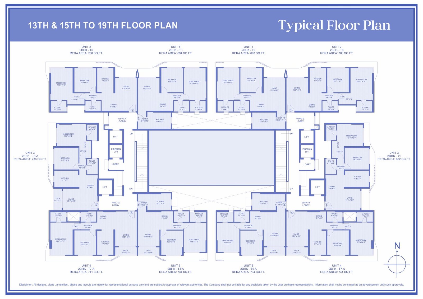 Upper Floors: 2 BHK & 2 BHK with Deck (13th, 15th–19th)