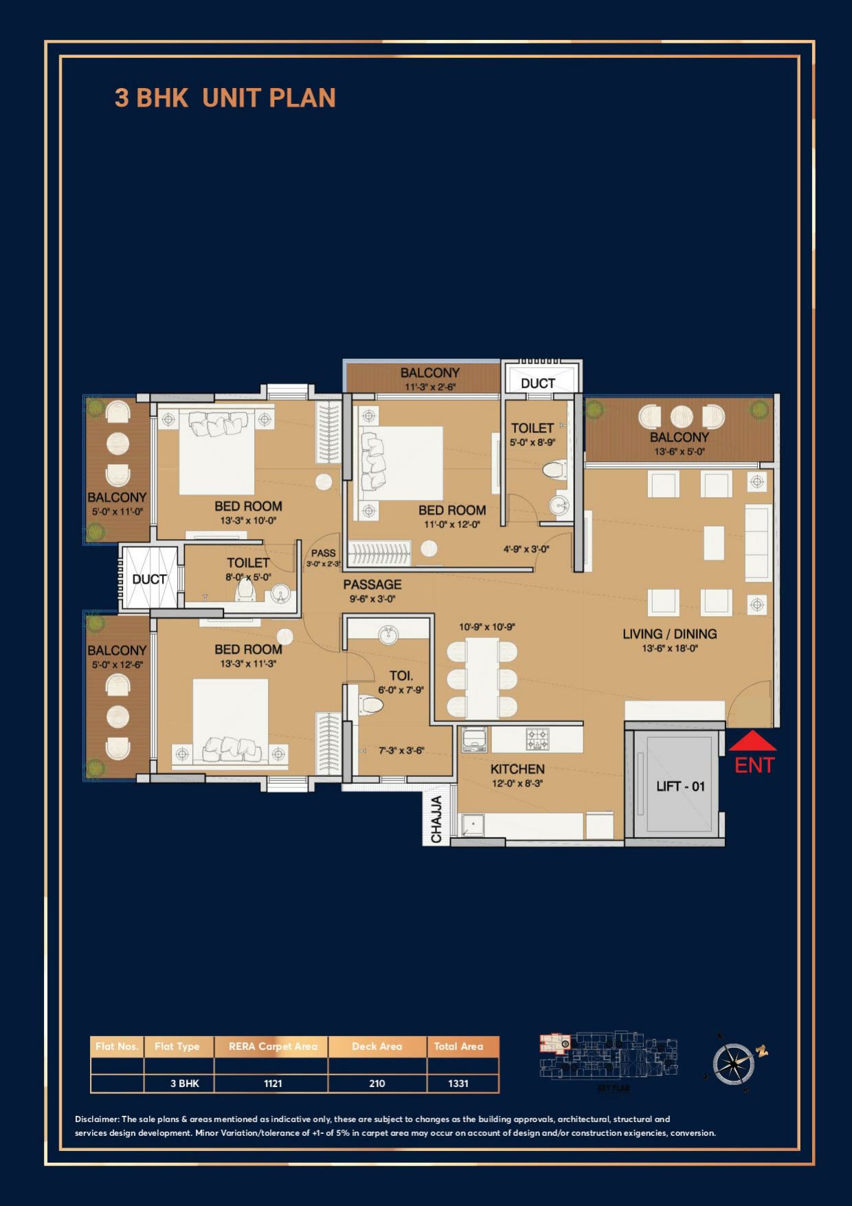 3 BHK Deck Residence (1,121 sq. ft.)