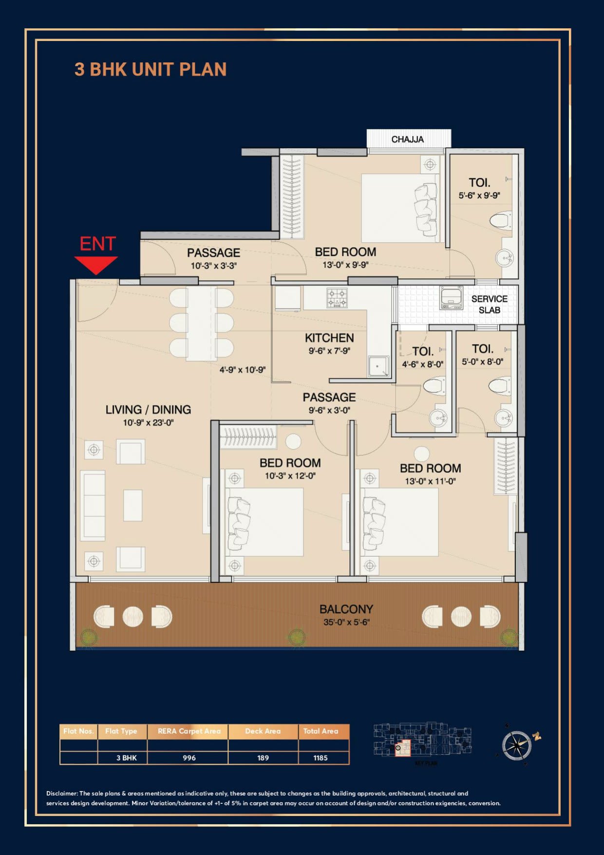 3 BHK Deck Residence (996 sq. ft.)