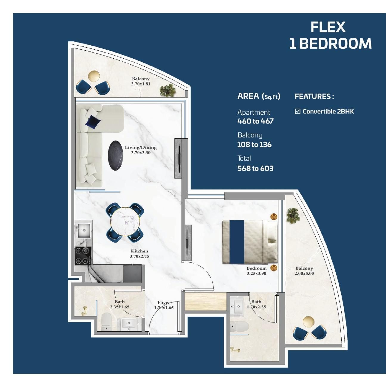 Flex 1 Bedroom (convertible to 2 BHK)