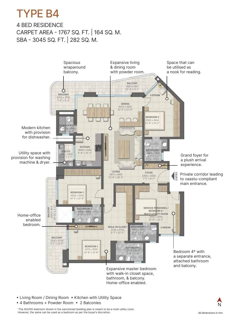 4 Bed – Type B4, 1,767 sq ft carpet